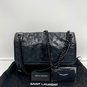 Saint Laurent Niki Medium quilted crinkled glossed-leather shoulder bag